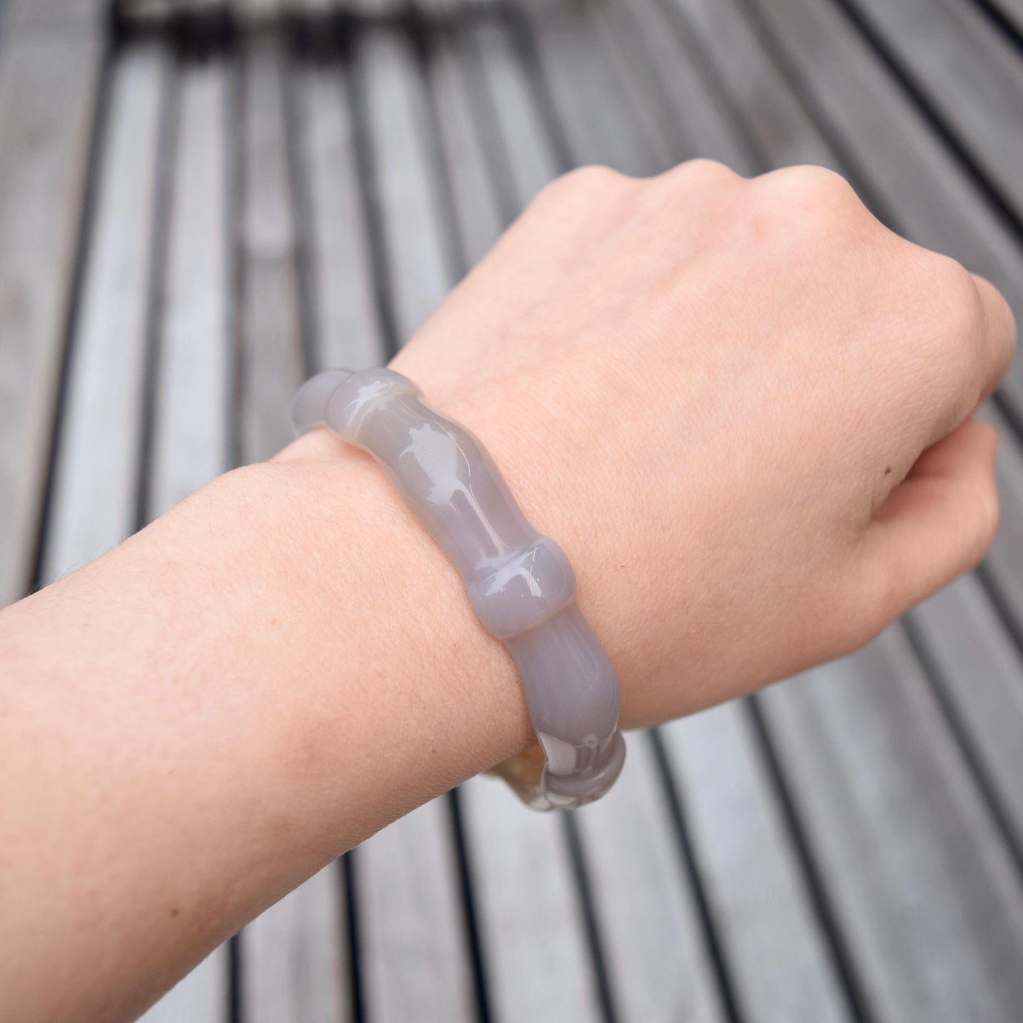 58.7 mm Gray Beige Agate Bangle Bracelet