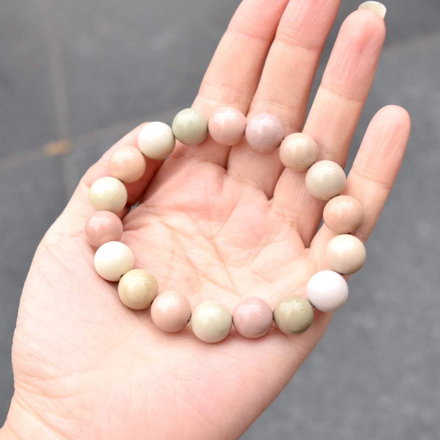 11.8 mm Agate Beaded Bracelet - Pink Macaroon A16