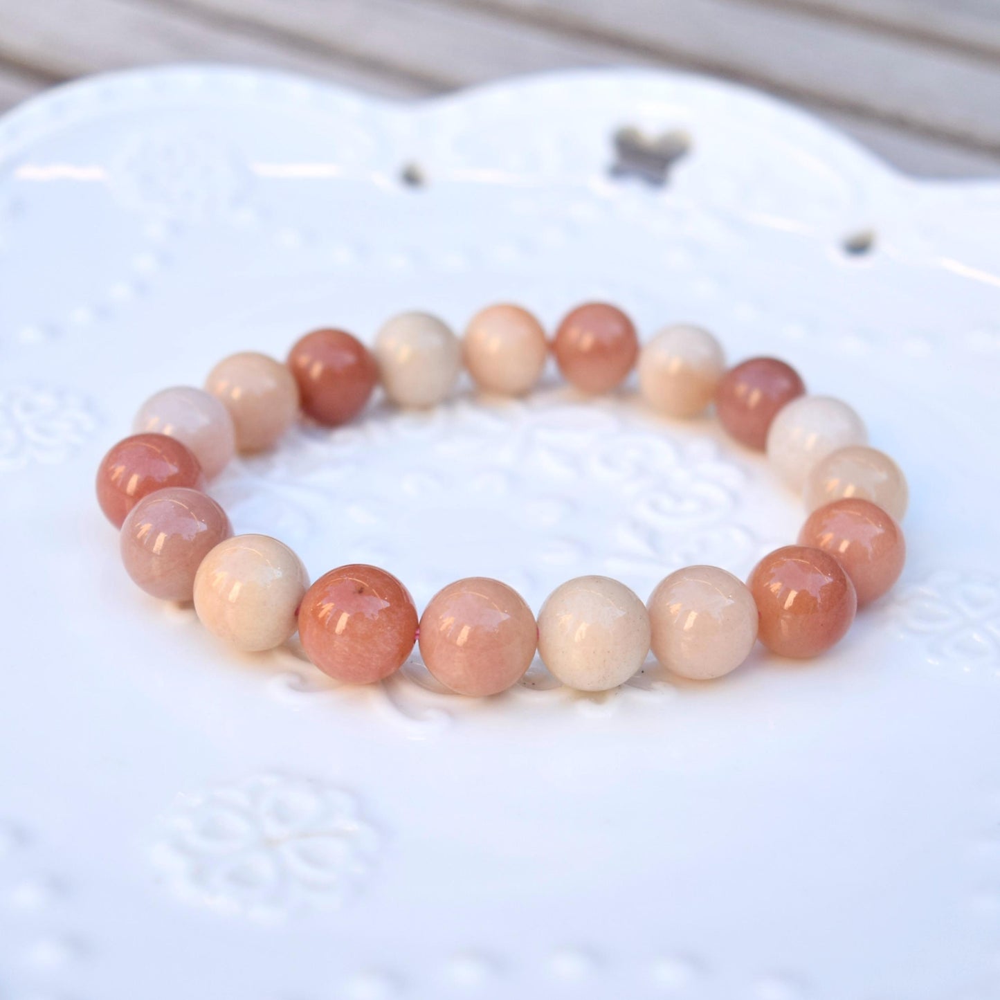 11 mm Colorful Agate Beaded Bracelet - Peach A07