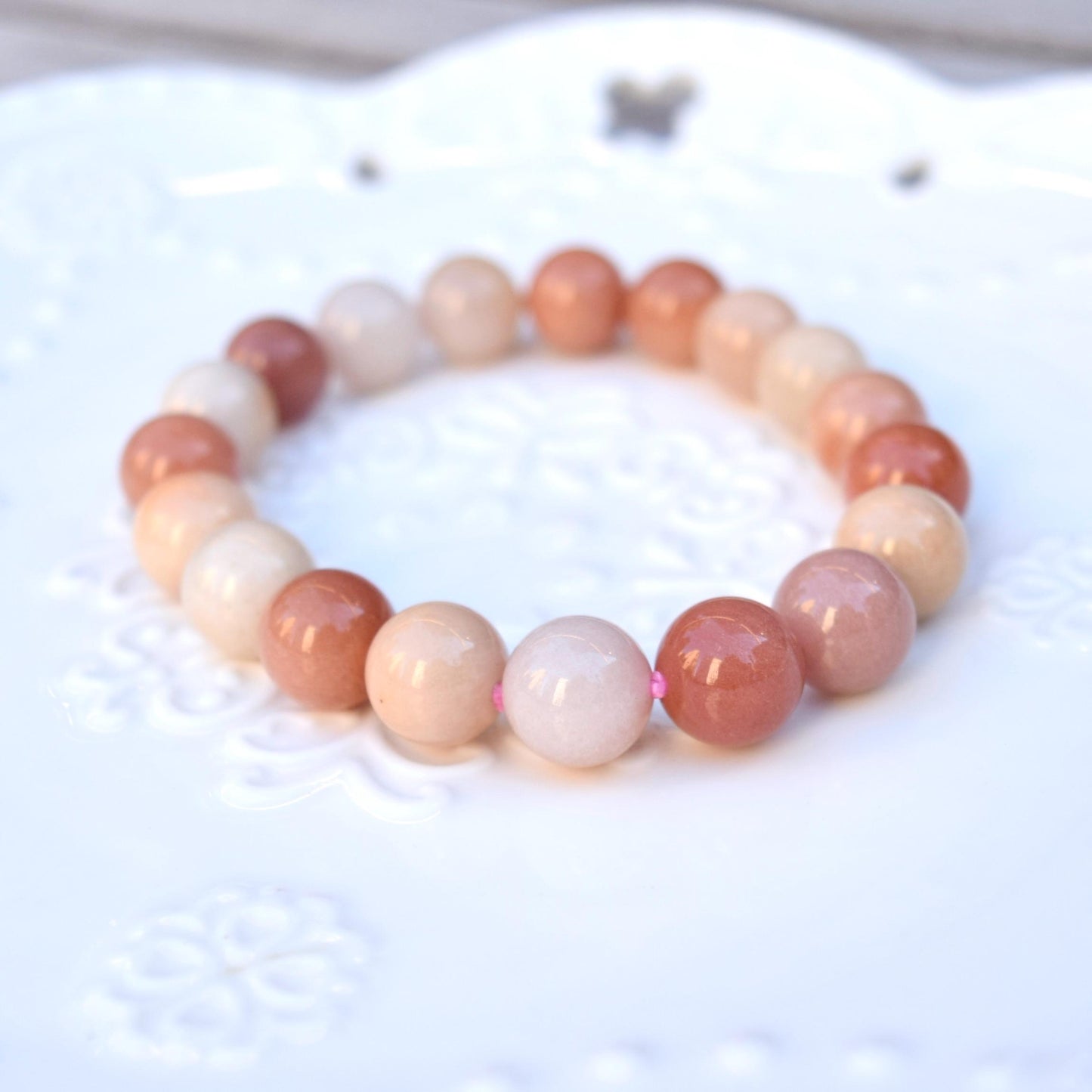 11 mm Colorful Agate Beaded Bracelet - Peach A07