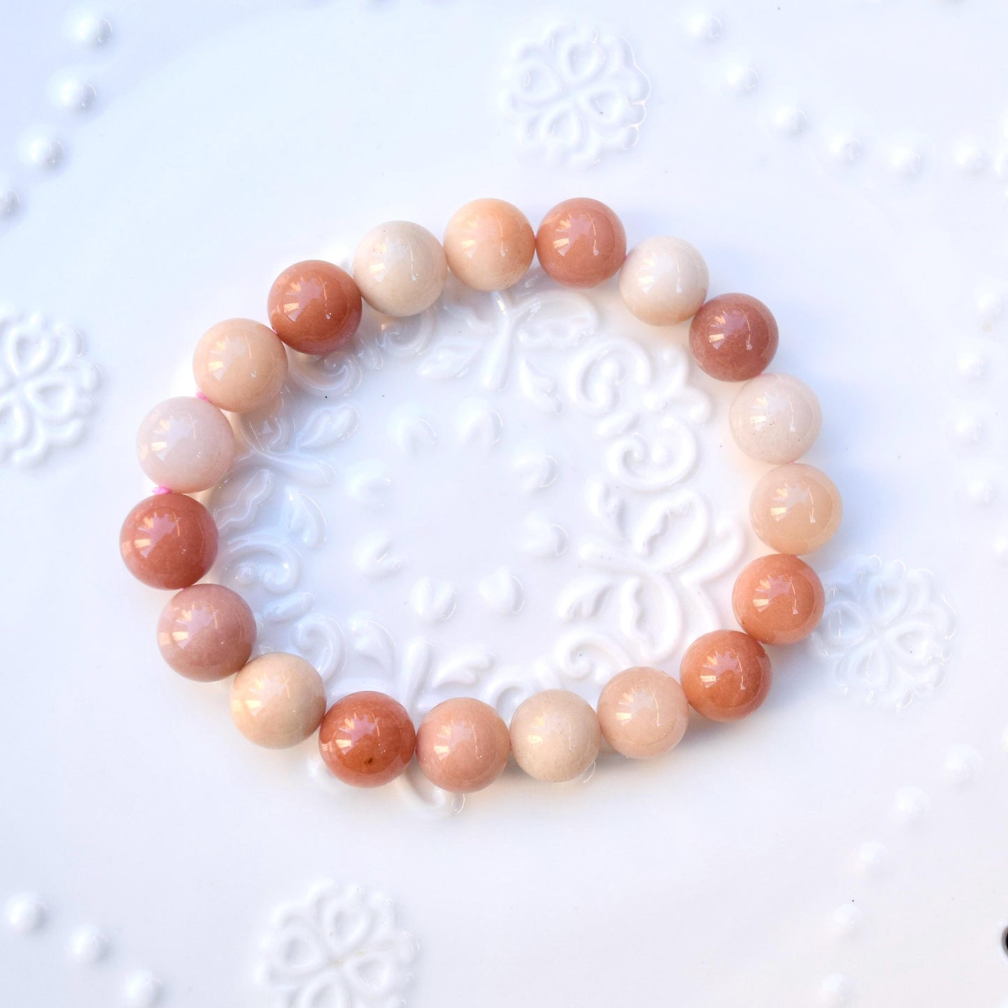 11 mm Colorful Agate Beaded Bracelet - Peach A07