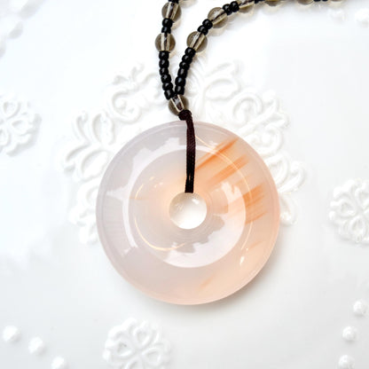 Agate Peace Buckle Necklace - Chinese Jade Stone Beaded Necklace