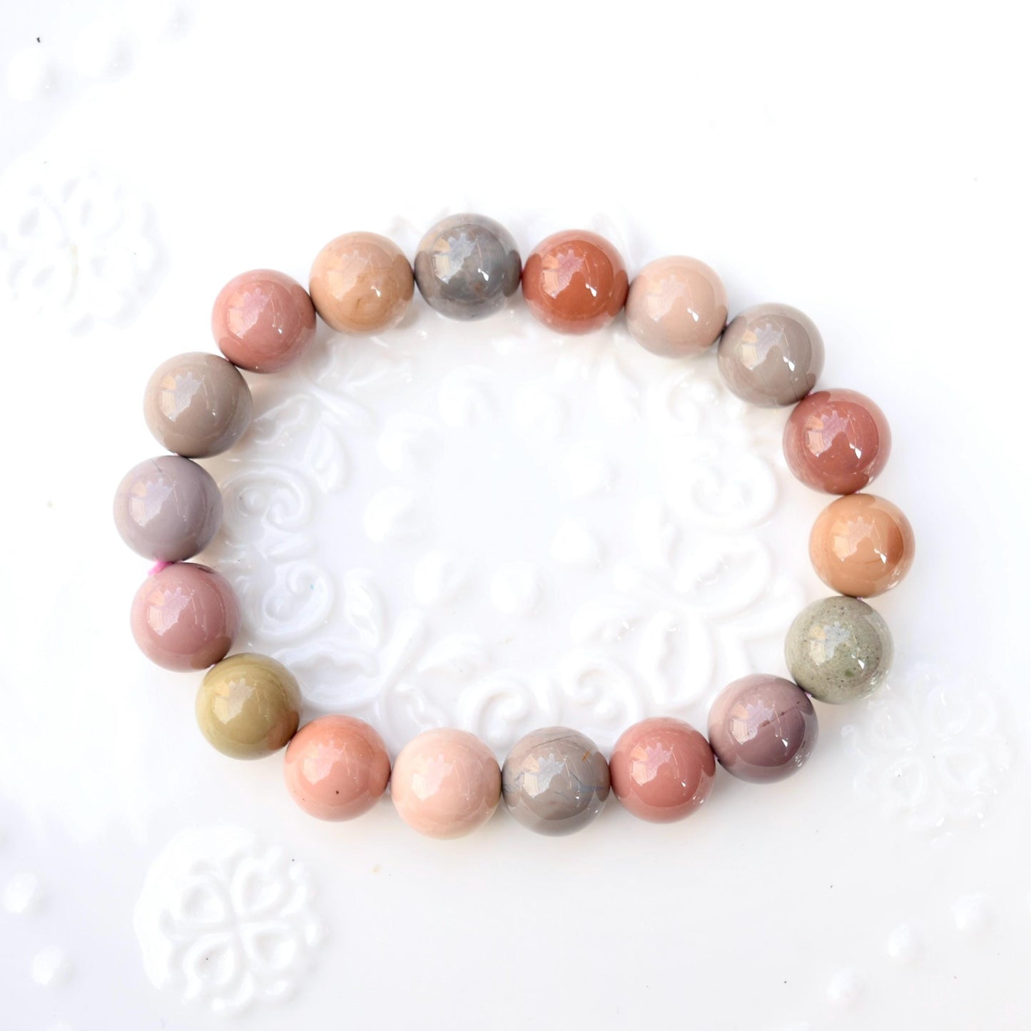 10.9 mm Colorful Agate Beaded Bracelet - Pink A21