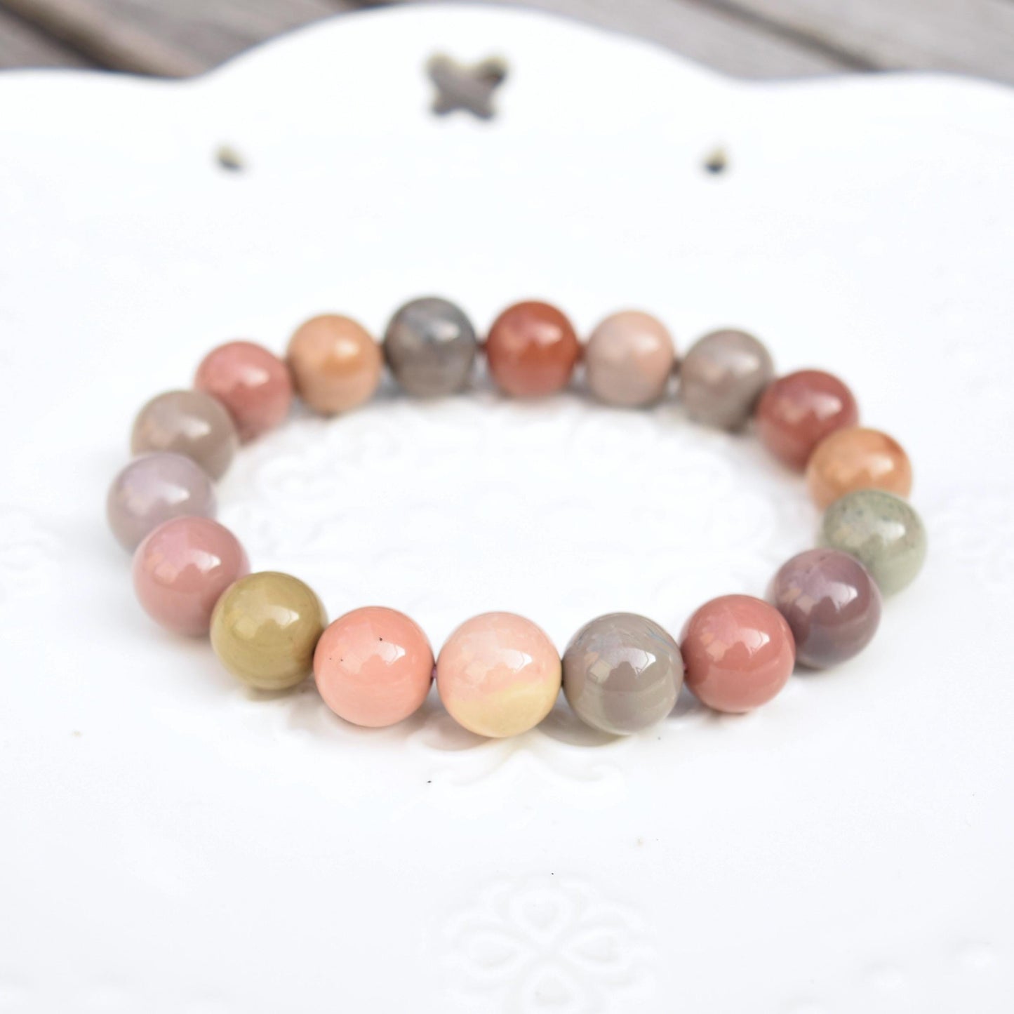 10.9 mm Colorful Agate Beaded Bracelet - Pink A21