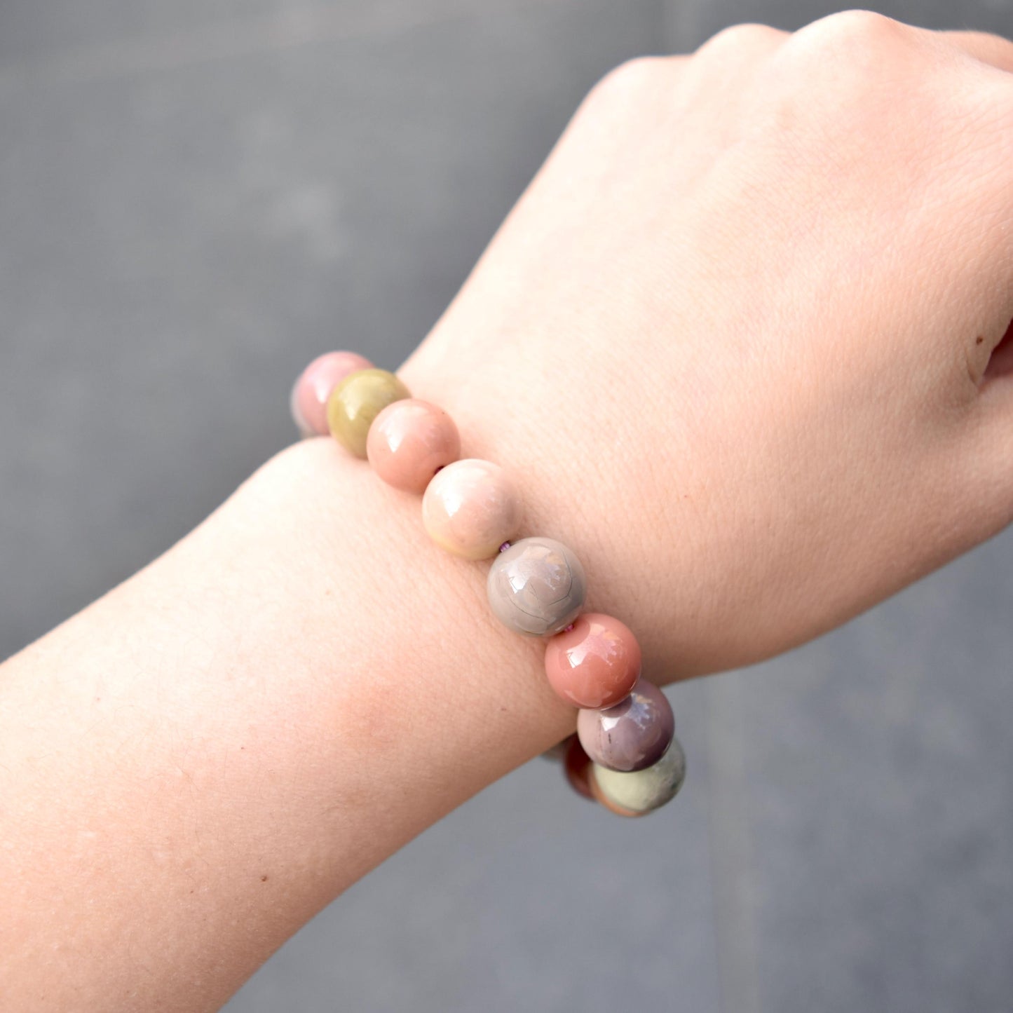 10.9 mm Colorful Agate Beaded Bracelet - Pink A21