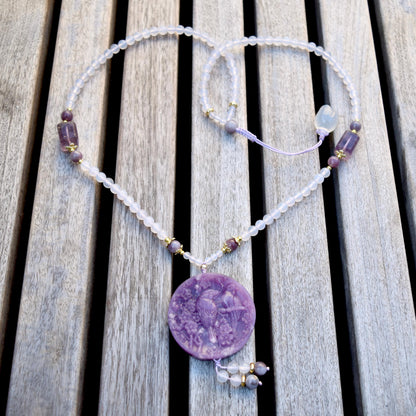 Lepidolite Bird Plum Blossom Pendant - Purple Jade Stone