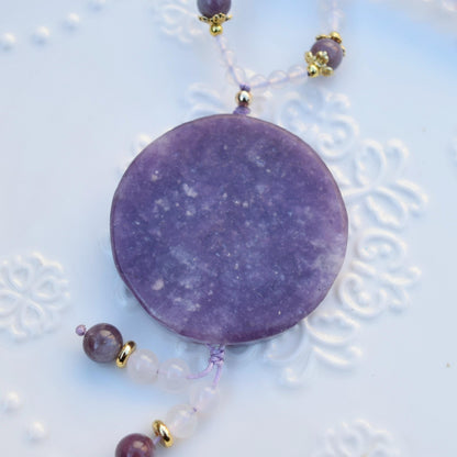 Lepidolite Bird Plum Blossom Pendant - Purple Jade Stone