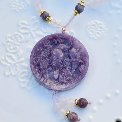 Lepidolite Bird Plum Blossom Pendant - Purple Jade Stone