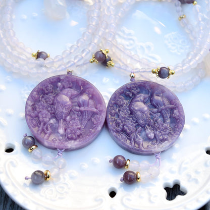 Lepidolite Bird Plum Blossom Pendant - Purple Jade Stone