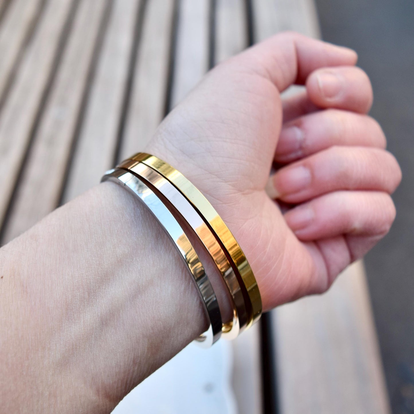 Golden Silver Crystal Bangle - Stainless Steel CZ Diamond