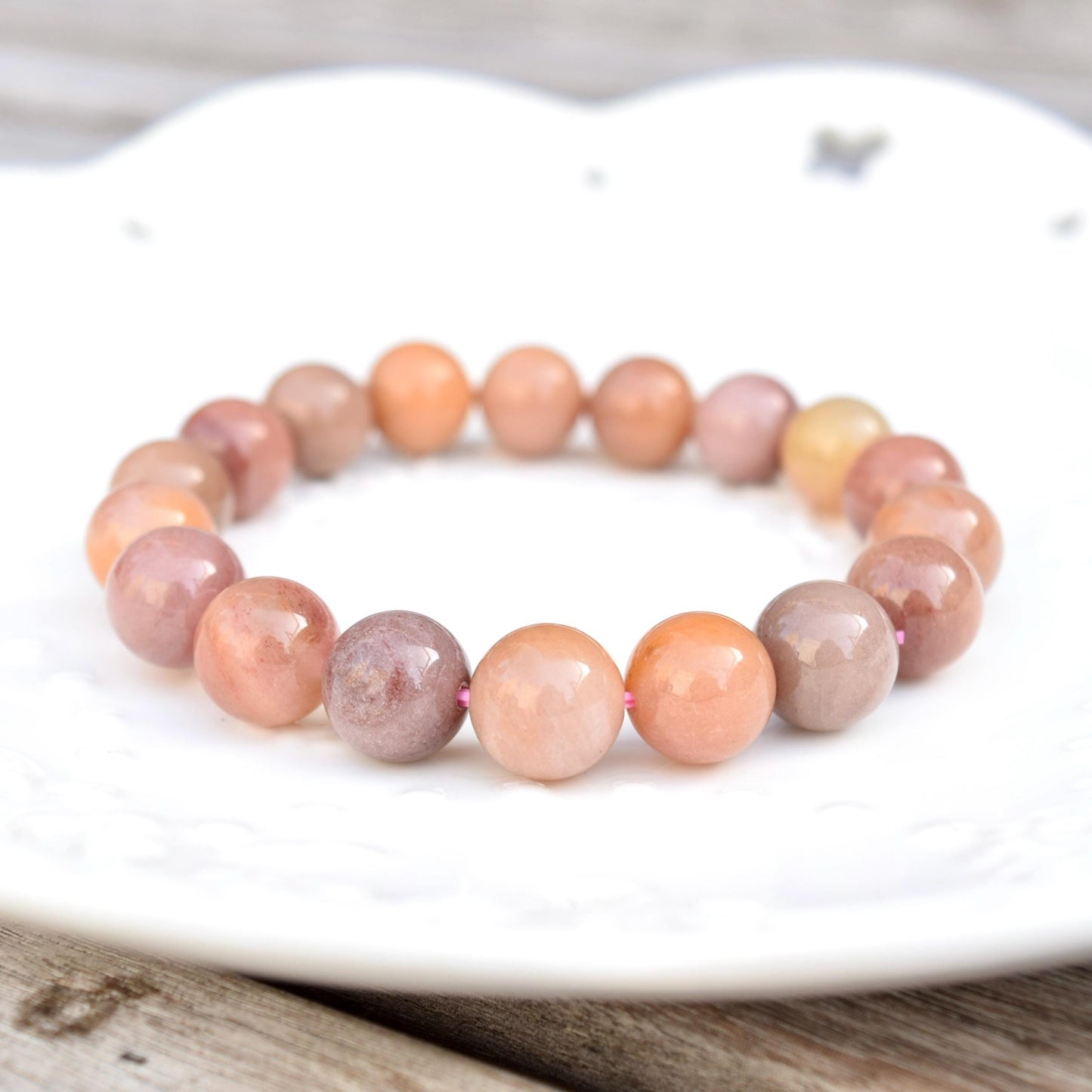 11.2 mm Colorful Agate Beaded Bracelet - Pink Orage Bracelet A01