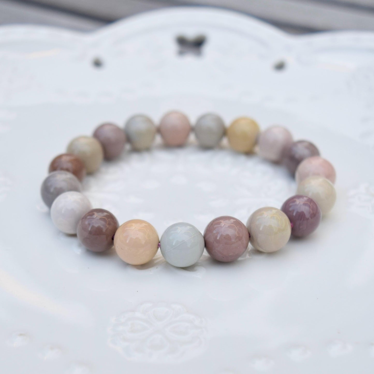 10.3 mm Colorful Agate Beaded Bracelet - Pink Orage Bracelet A03