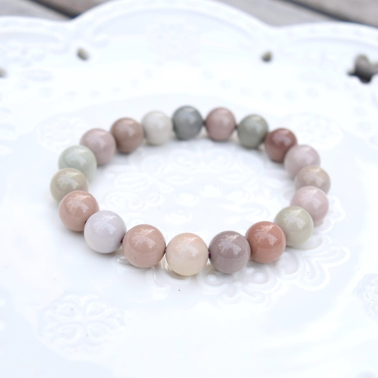 10.2 mm Colorful Agate Beaded Bracelet - Pink Orage Bracelet A04