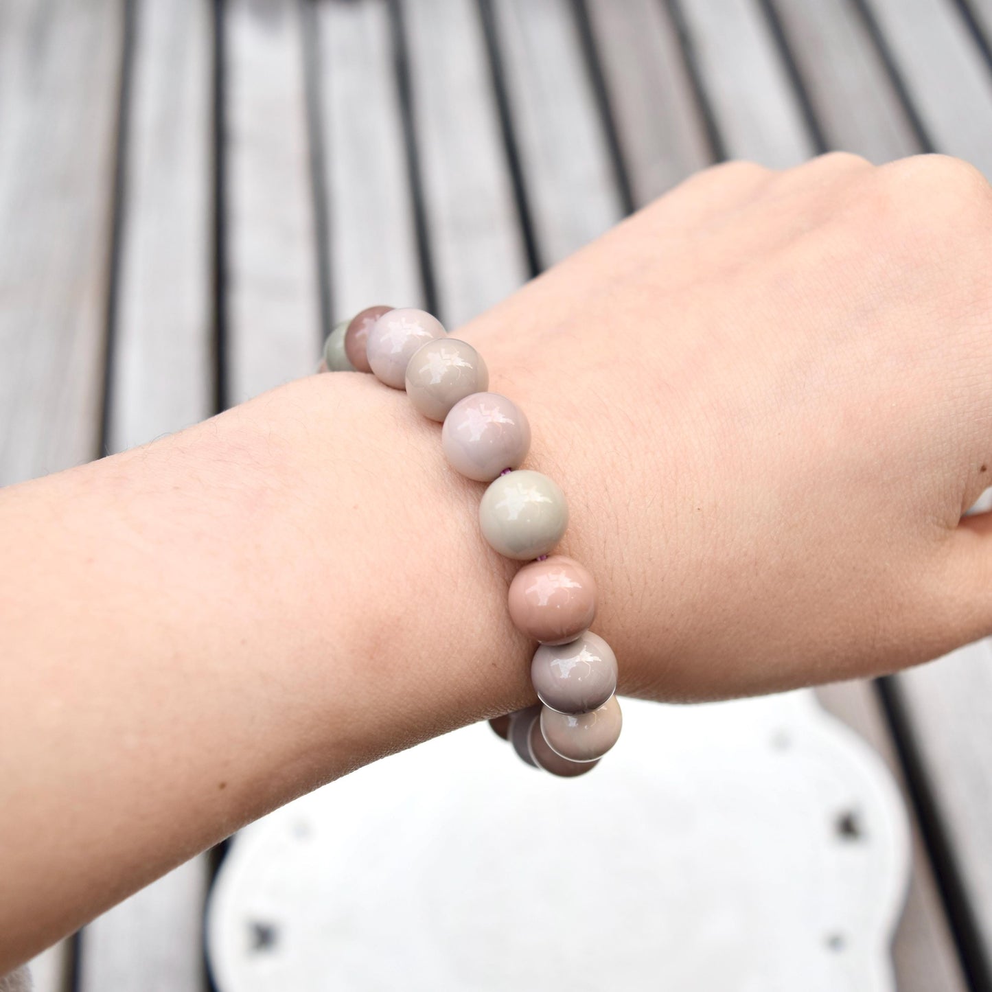 10.2 mm Colorful Agate Beaded Bracelet - Pink Orage Bracelet A04