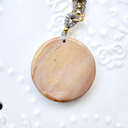 Circle Dragon Pendant Necklace - Yellow Jasper - Adjustable Rope Necklace