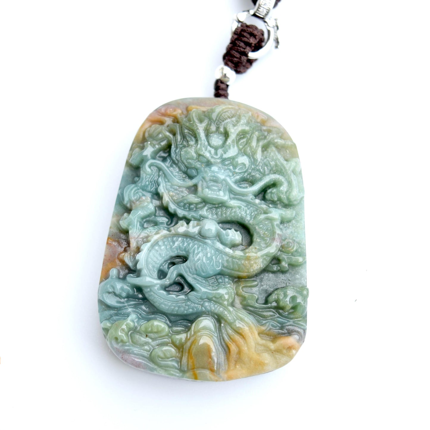 Chinese Dragon Jasper Pendant Necklace: Adjustable Jade Cord
