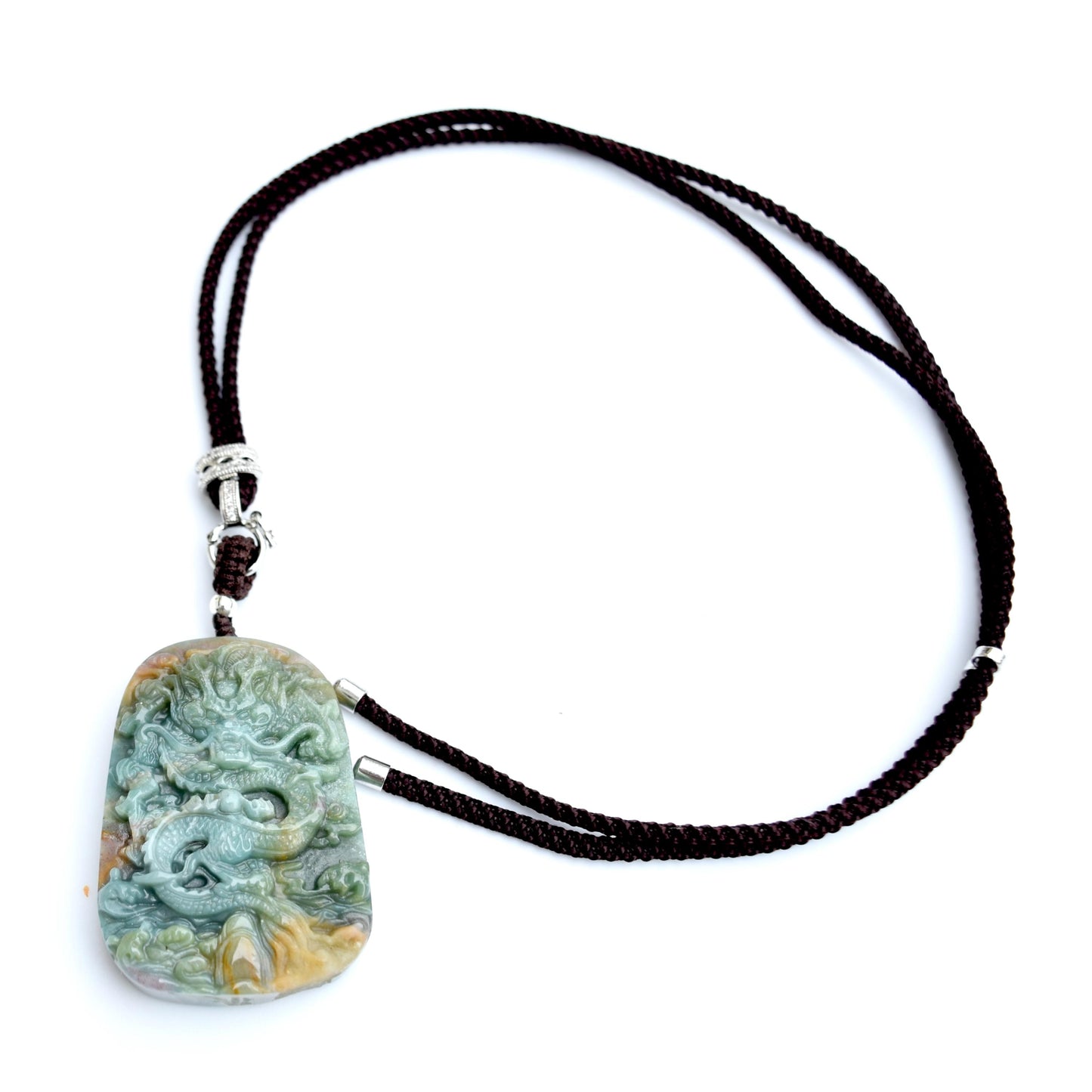 Chinese Dragon Jasper Pendant Necklace: Adjustable Jade Cord