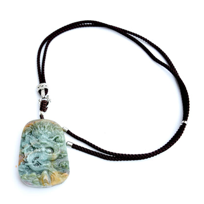 Chinese Dragon Jasper Pendant Necklace: Adjustable Jade Cord