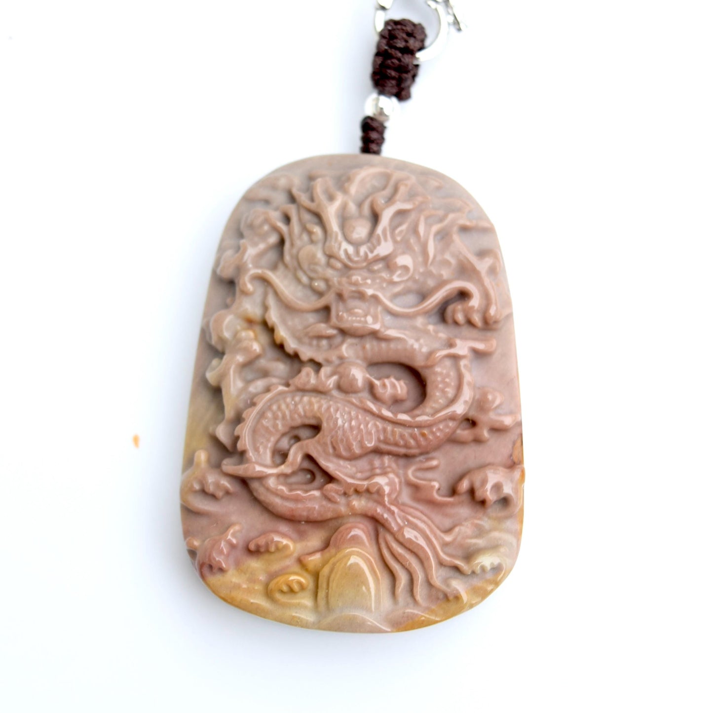 Chinese Dragon Jasper Pendant Necklace: Adjustable Jade Cord