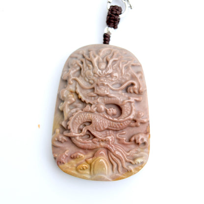 Chinese Dragon Jasper Pendant Necklace: Adjustable Jade Cord