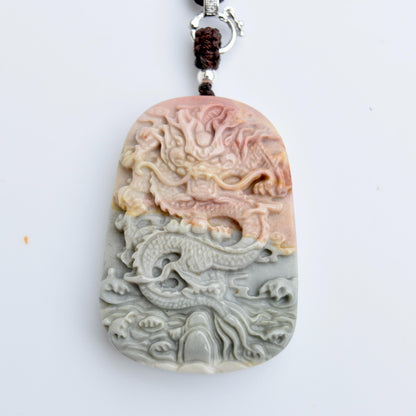 Chinese Dragon Jasper Pendant Necklace: Adjustable Jade Cord
