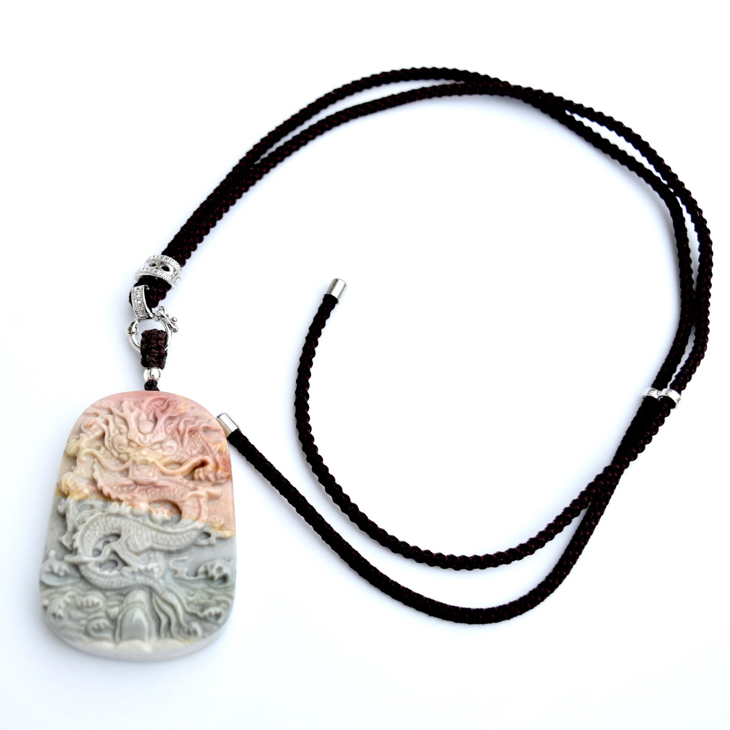 Chinese Dragon Jasper Pendant Necklace: Adjustable Jade Cord