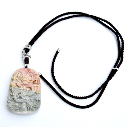 Chinese Dragon Jasper Pendant Necklace: Adjustable Jade Cord
