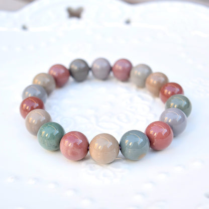 11.3 mm Colorful Agate Beaded Bracelet - Pink A08