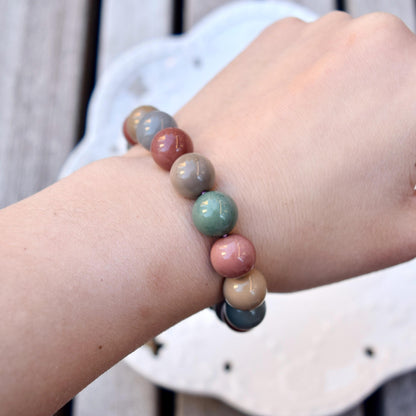 11.3 mm Colorful Agate Beaded Bracelet - Pink A08