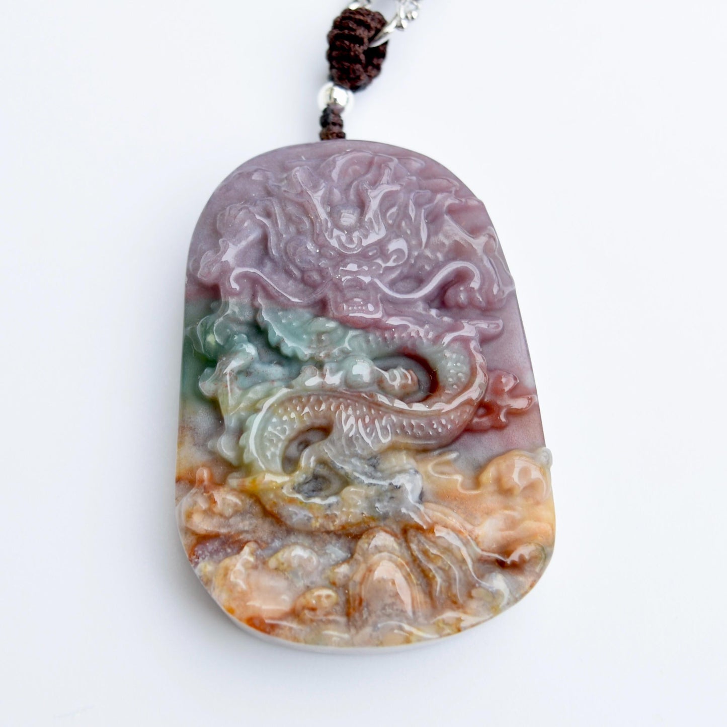 Chinese Dragon Jasper Pendant Necklace - Adjustable Jade Cord