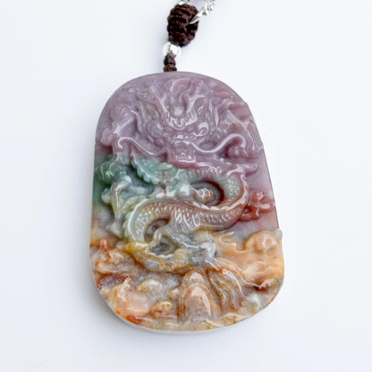 Chinese Dragon Jasper Pendant Necklace - Adjustable Jade Cord