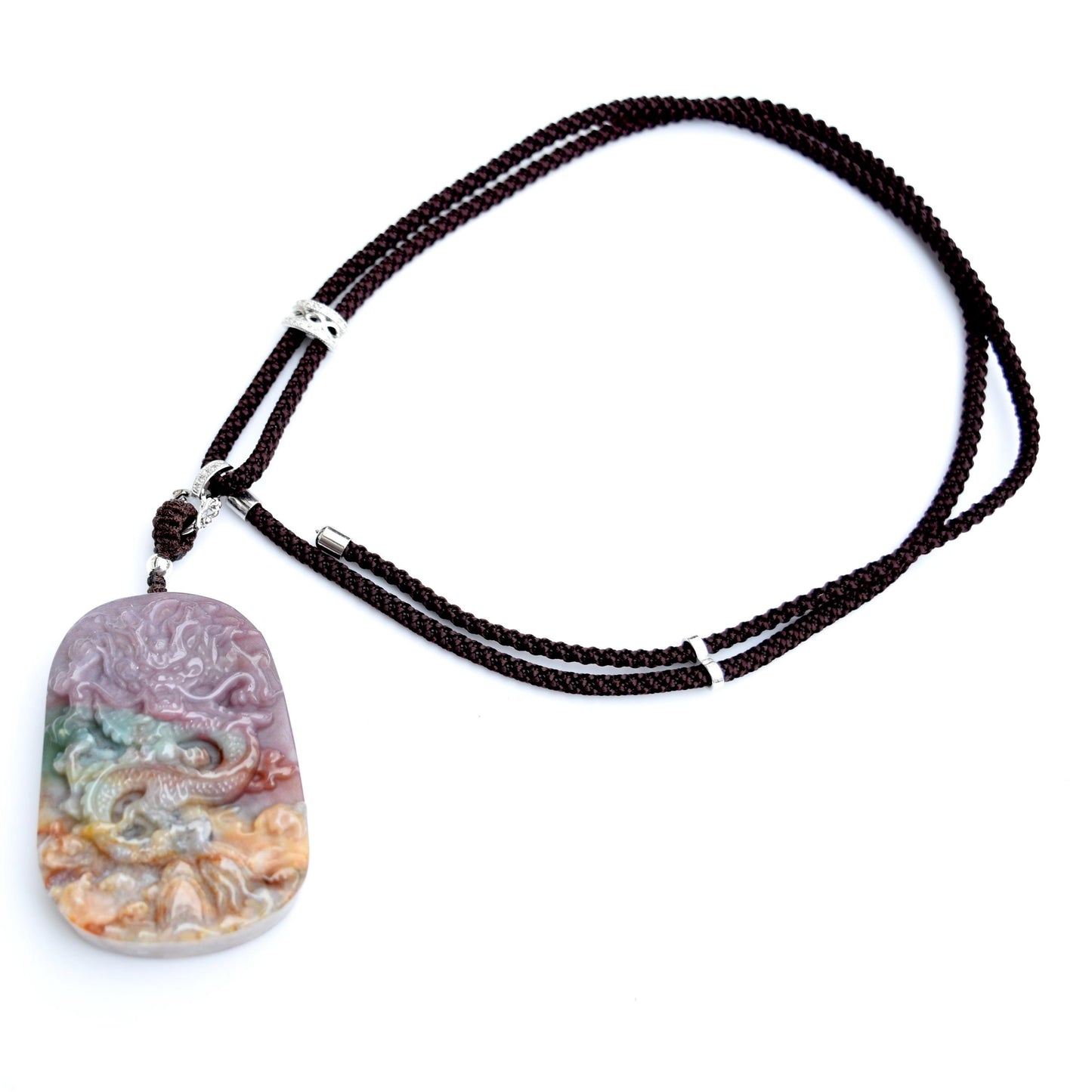 Chinese Dragon Jasper Pendant Necklace - Adjustable Jade Cord