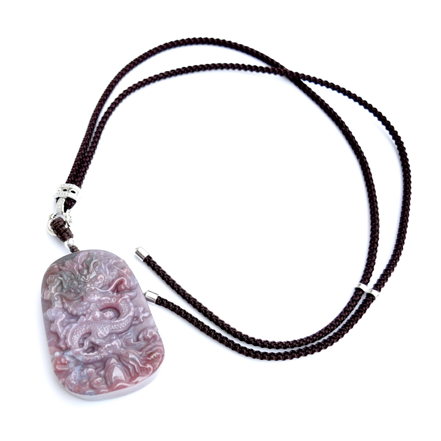 Chinese Dragon Jasper Pendant Necklace - Adjustable Jade Cord