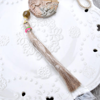 Unicorn Ornament - Bag Charm Keychain Tassel - Polychrome Jasper