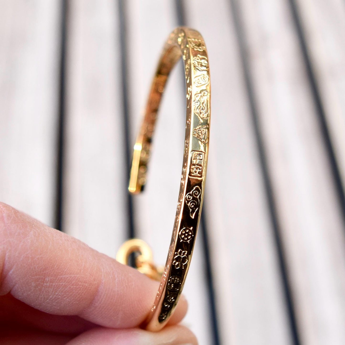 Golden Hundred Blessings Bell Bangle - Chinese Bangle