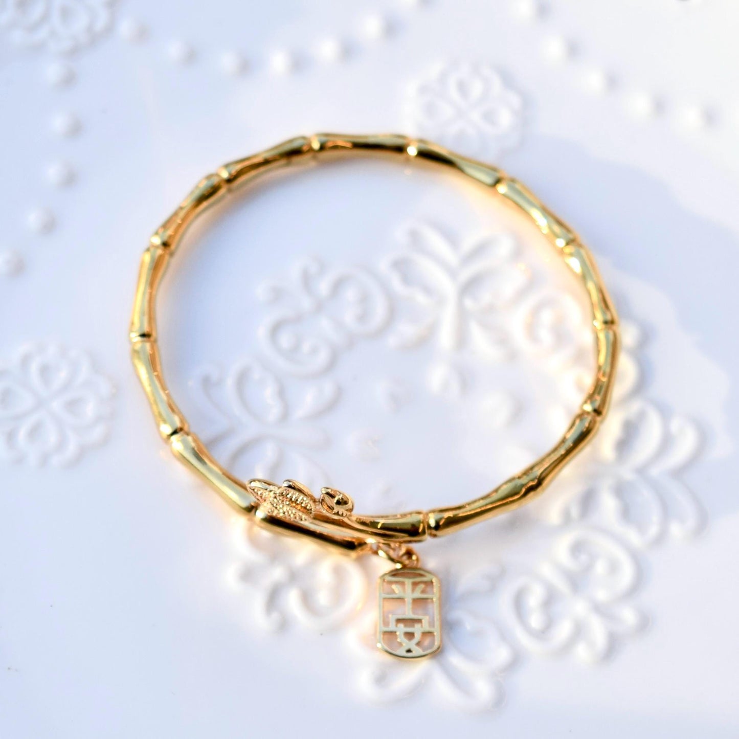 Golden Bamboo Lotus Safety Bangle - Chinese Bangle