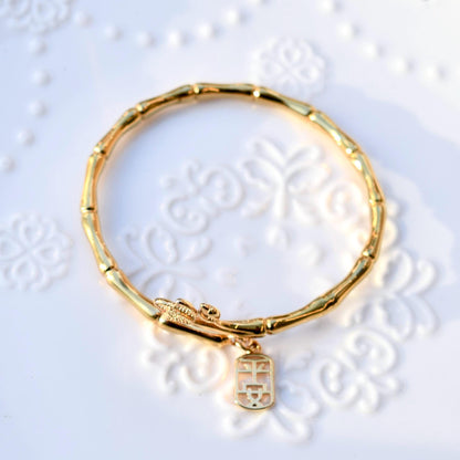 Golden Bamboo Lotus Safety Bangle - Chinese Bangle