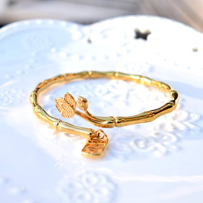 Golden Bamboo Lotus Safety Bangle - Chinese Bangle