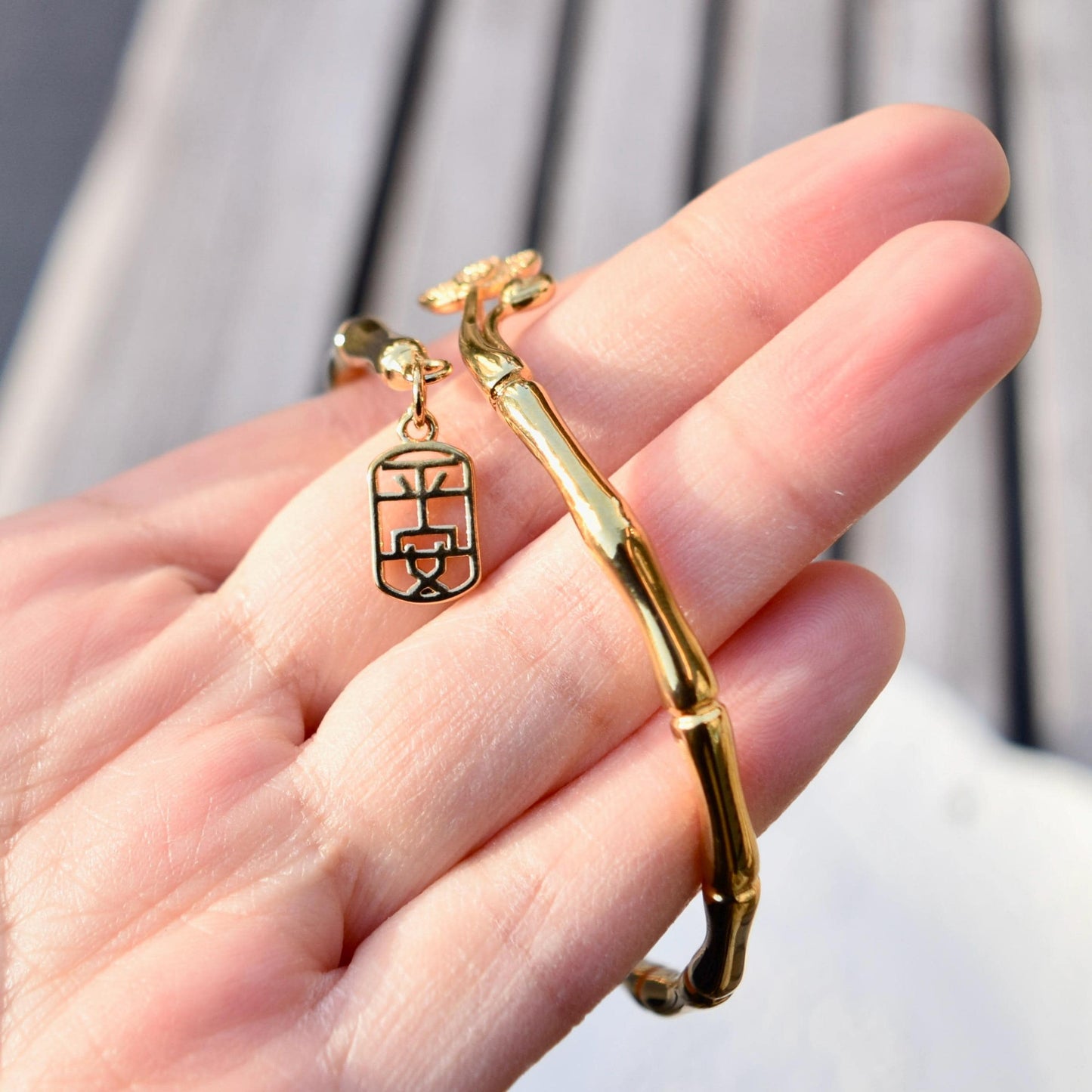 Golden Bamboo Lotus Safety Bangle - Chinese Bangle