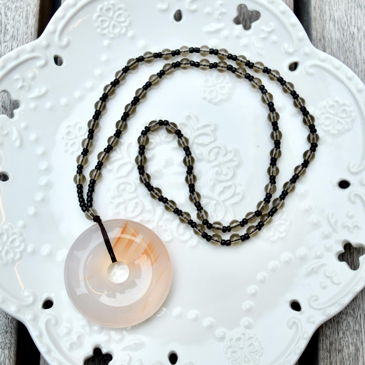 Agate Peace Buckle Necklace - Chinese Jade Stone Beaded Necklace