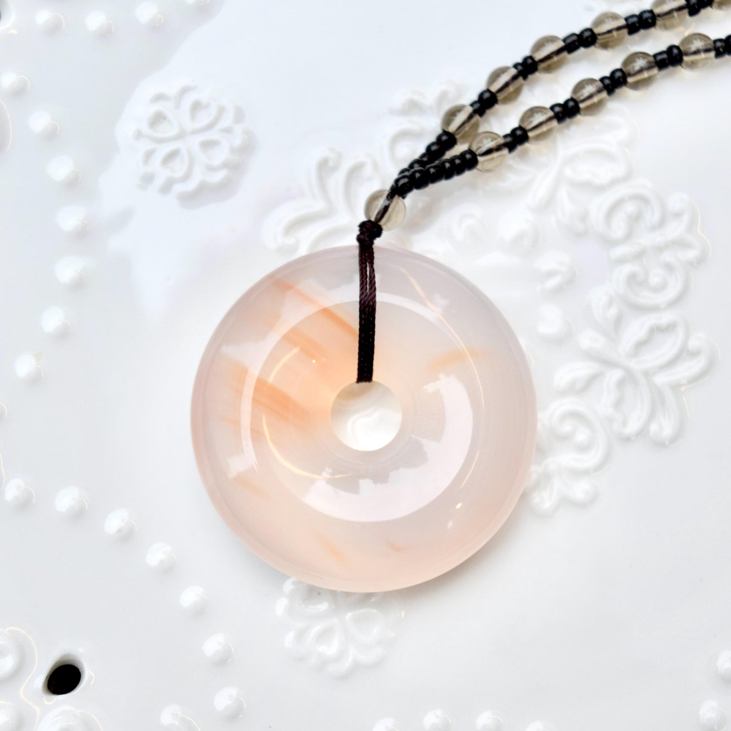 Agate Peace Buckle Necklace - Chinese Jade Stone Beaded Necklace