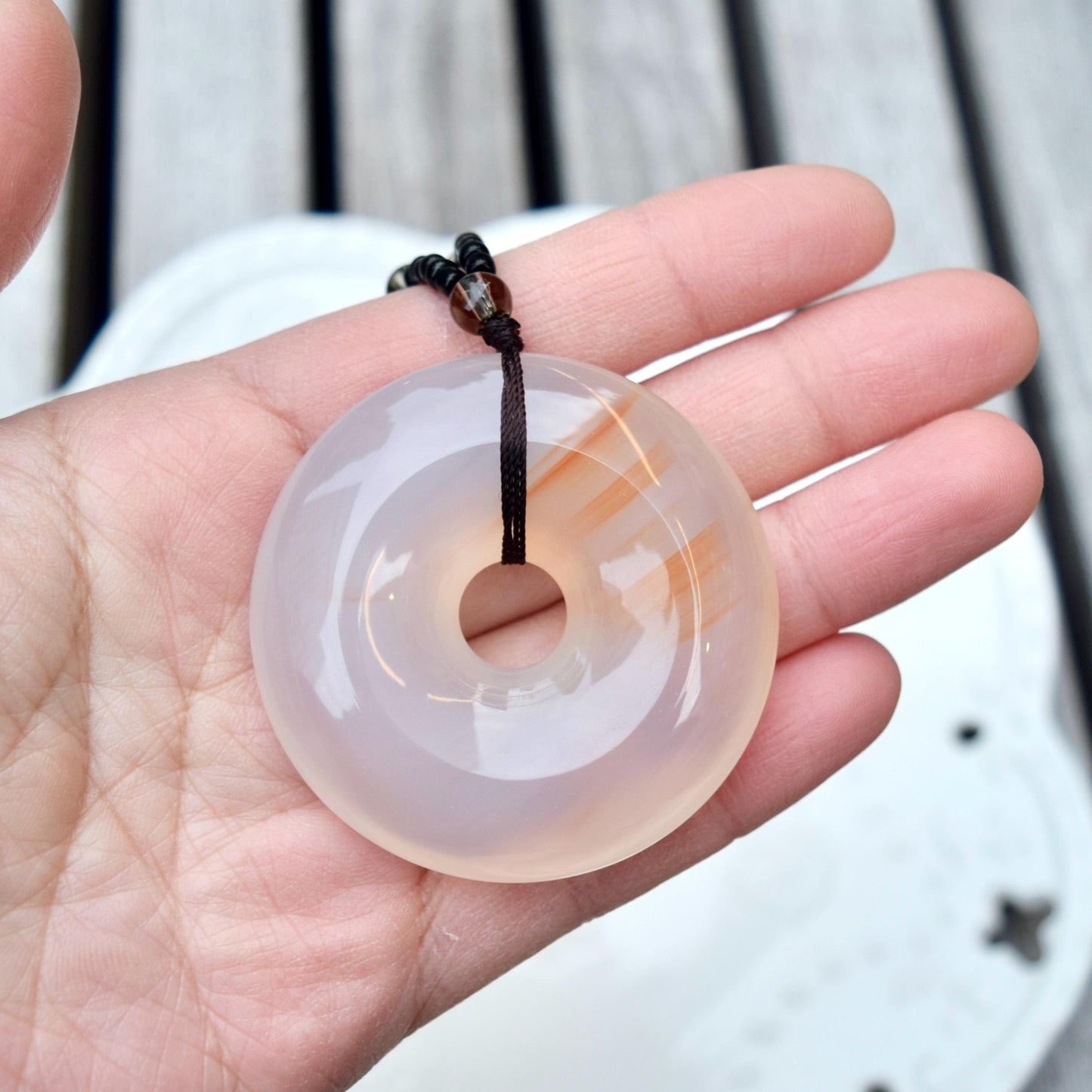 Agate Peace Buckle Necklace - Chinese Jade Stone Beaded Necklace