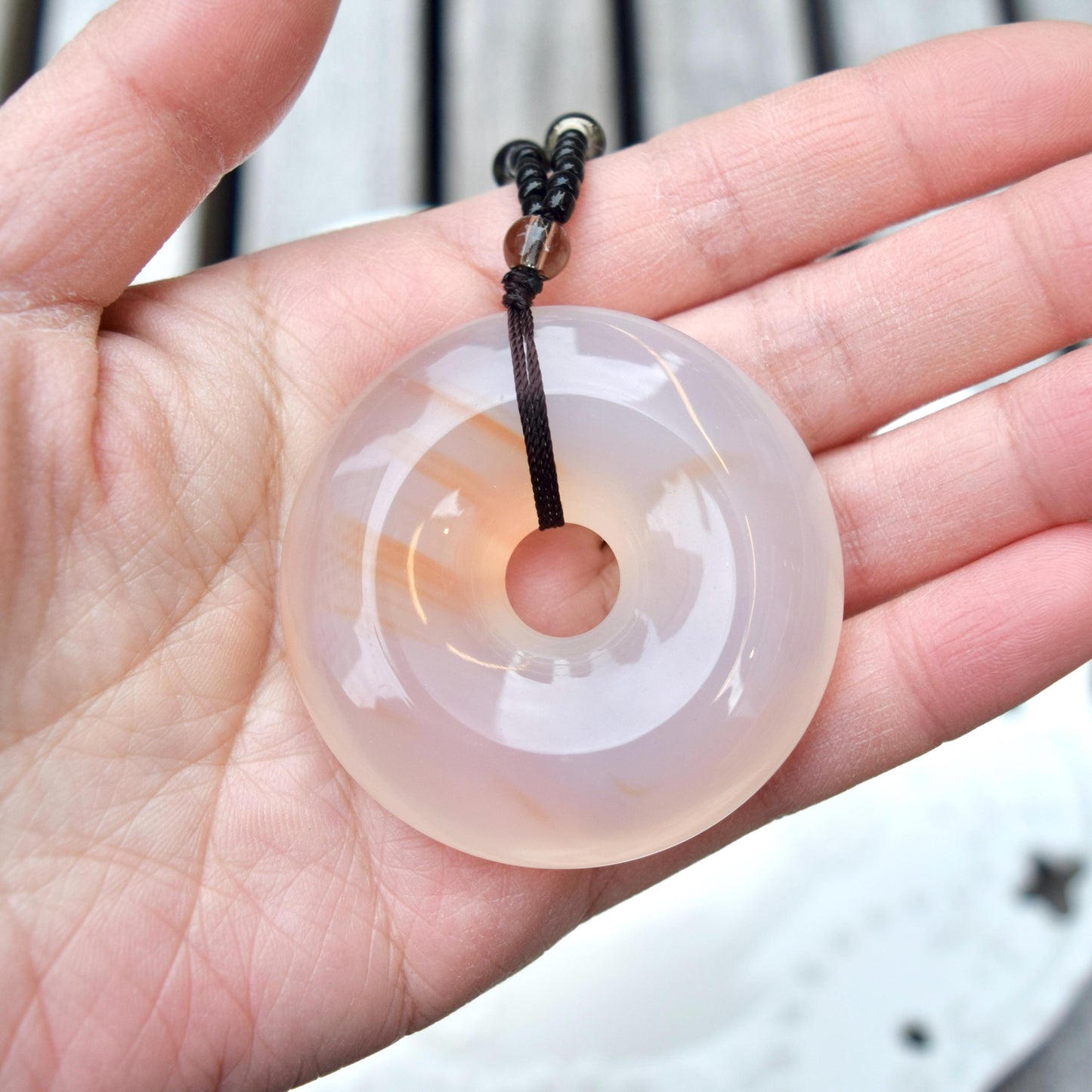 Agate Peace Buckle Necklace - Chinese Jade Stone Beaded Necklace