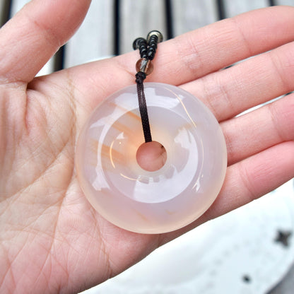 Agate Peace Buckle Necklace - Chinese Jade Stone Beaded Necklace