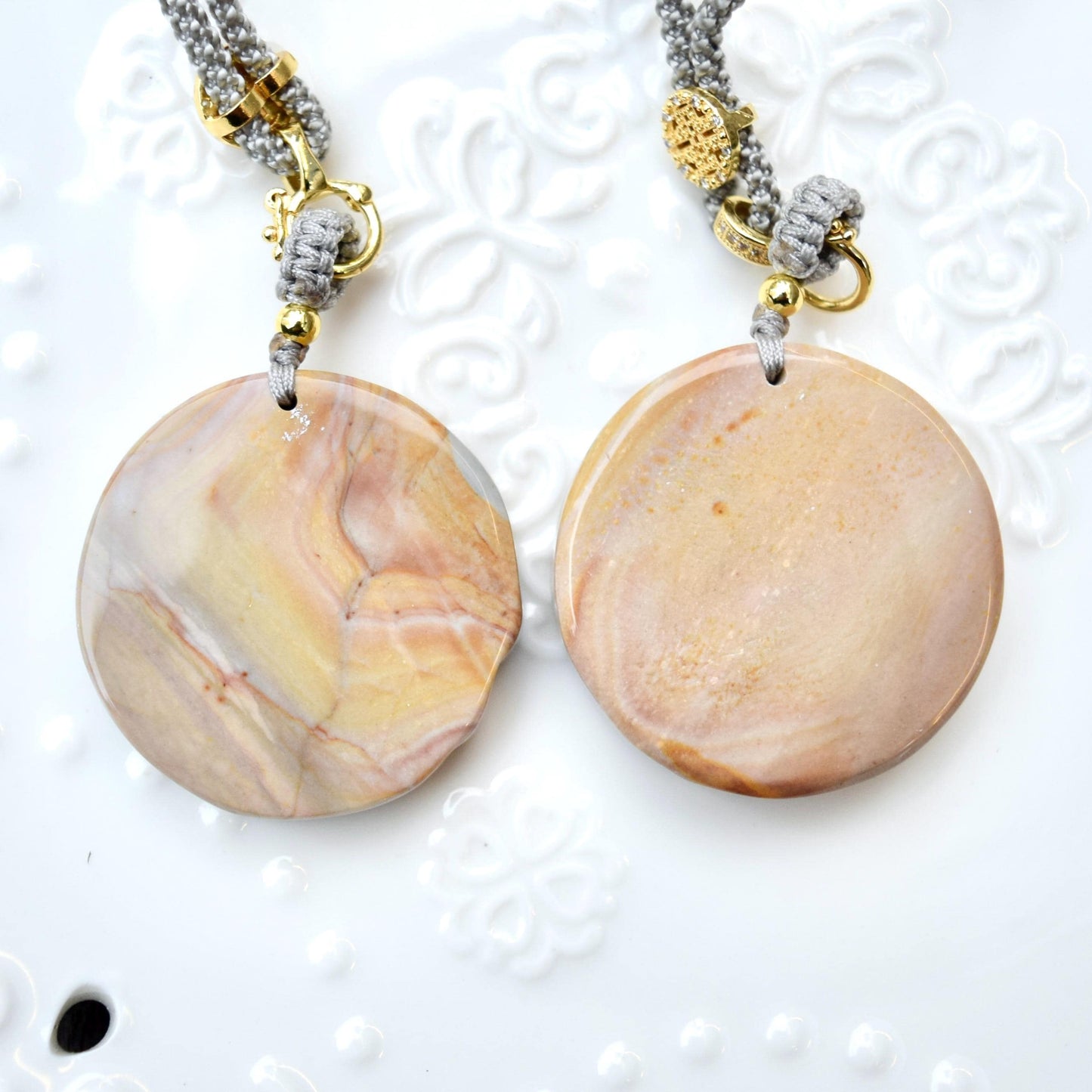 Circle Dragon Pendant Necklace - Yellow Jasper - Adjustable Rope Necklace