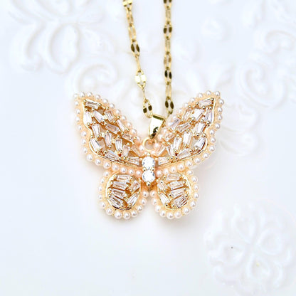 Crystal Butterfly Necklace - Stainless Steel Necklace
