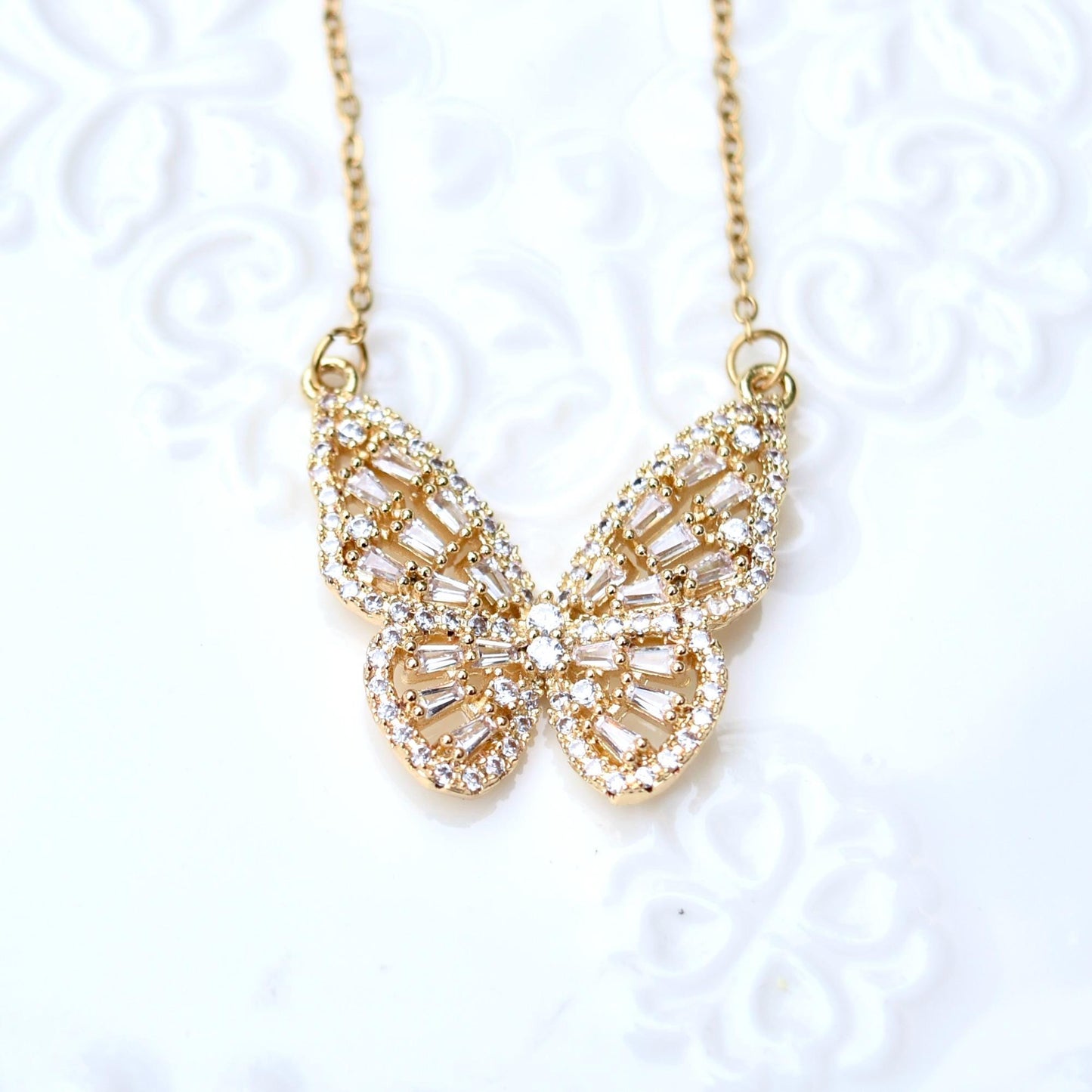 Crystal Butterfly Necklace - Stainless Steel Necklace