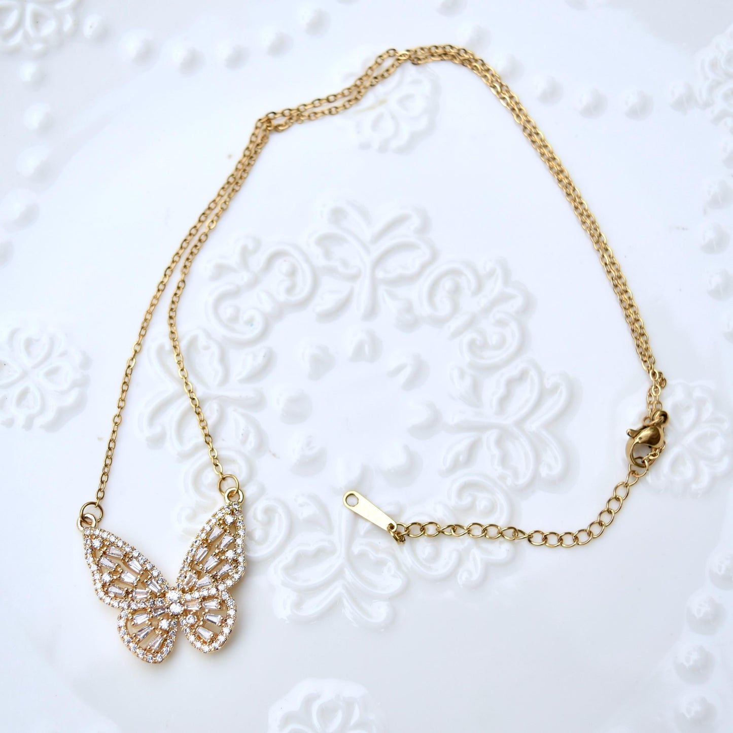 Crystal Butterfly Necklace - Stainless Steel Necklace