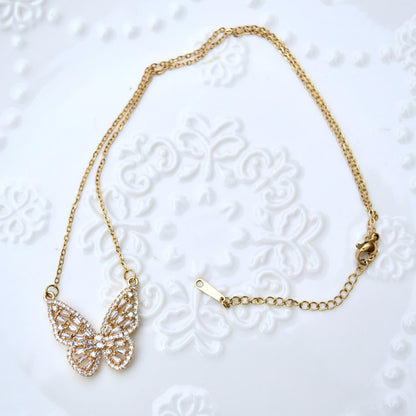 Crystal Butterfly Necklace - Stainless Steel Necklace