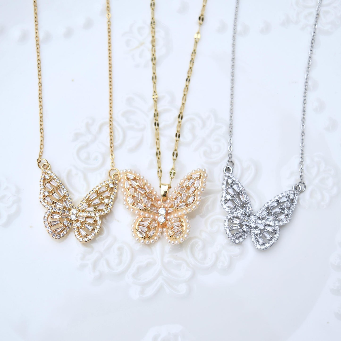 Crystal Butterfly Necklace - Stainless Steel Necklace